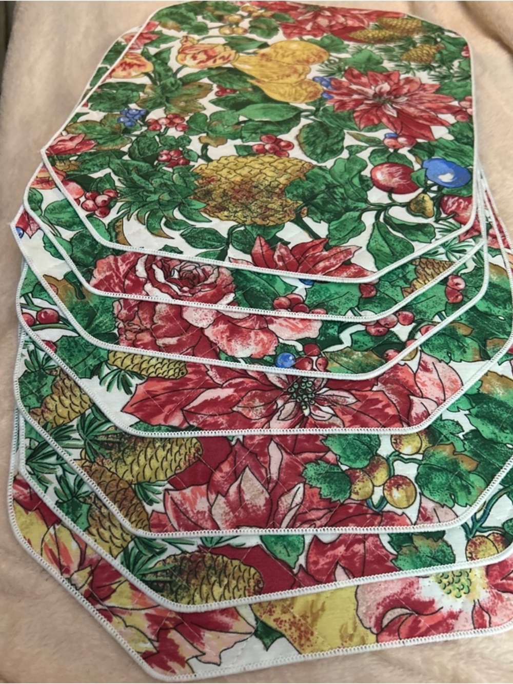 Festive Pineapple & Poinsettia Table Placemats - Multicolor